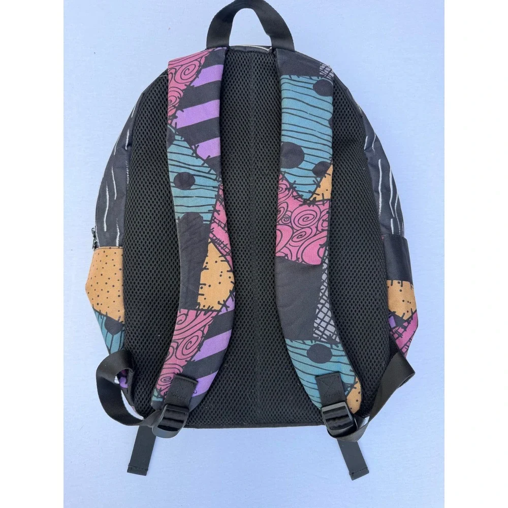 Disney Nightmare Before Christmas Jack Sally Patchwork Pinstripe Backpack Black